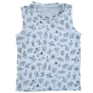 Zadig & Voltaire Gipsy Slub White Graphic Sleeveless T-Shirt sz Small Punk Rock